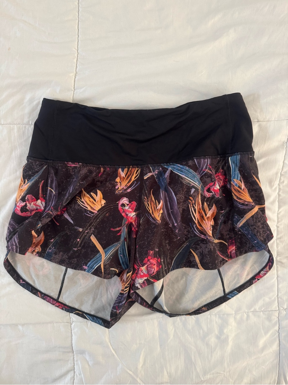 lululemon athletica Black Floral-Print Athletic Shorts